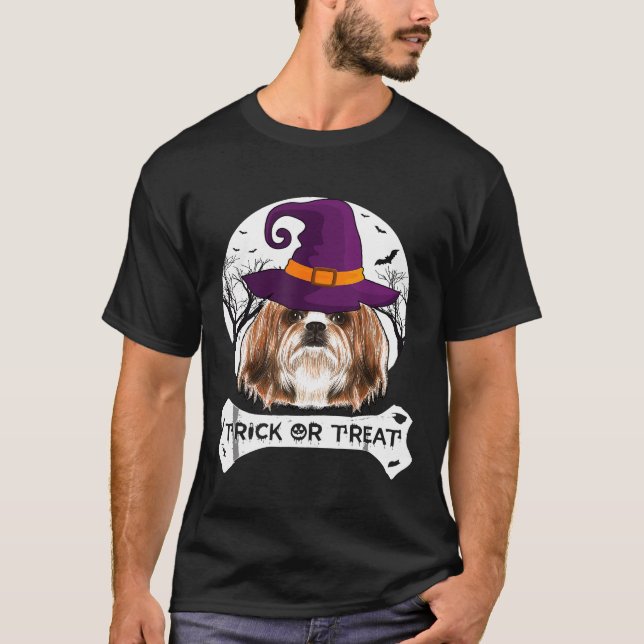 Camiseta Bruja Shih Tzu Trick O Trate Costum De Halloween D (Anverso)