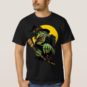 Camiseta BRUJA SINIestra con ESCOBA y GATO NEGRO