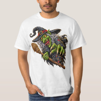 Camiseta BRUJA SINIestra con ESCOBA y GATO NEGRO