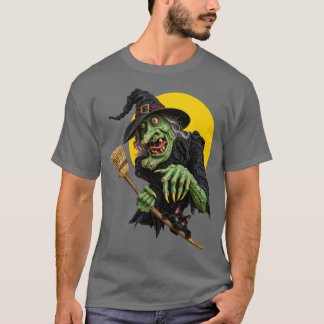 Camiseta BRUJA SINIestra con ESCOBA y GATO NEGRO
