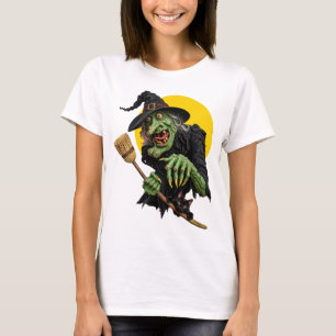 Camiseta BRUJA SINIestra con ESCOBA y GATO NEGRO
