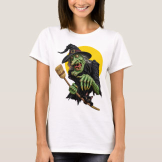 Camiseta BRUJA SINIestra con ESCOBA y GATO NEGRO