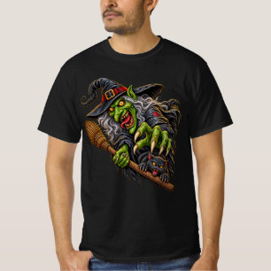 Camiseta BRUJA SINIestra con ESCOBA y GATO NEGRO