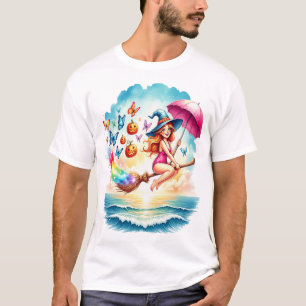 Camiseta Bruja Sirena de Halloween en Escoba