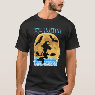Camiseta Bruja Sirena Voladora Merwitch Escoba Murciélagos