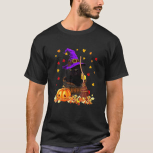 Camiseta Bruja Sombrero Luna W Halloween Vintage Gato Negro