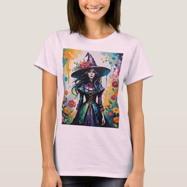 Camiseta Bruja surrealista floral halloween (Anverso)