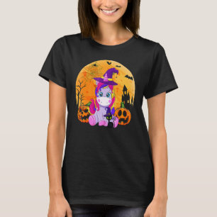 Camiseta Bruja Unicornio de Halloween Gato Negro Calabaza C