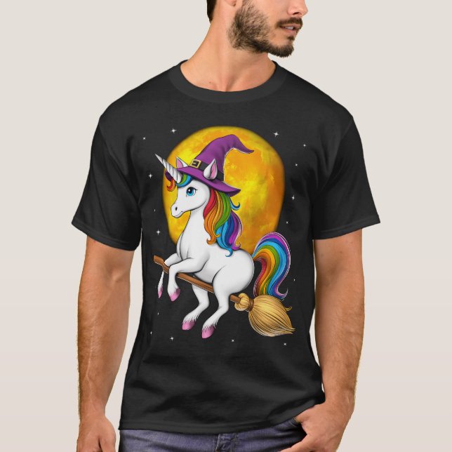 Camiseta Bruja Unicornio Montando Escoba (Anverso)