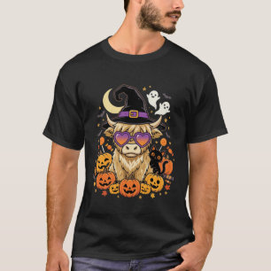 Camiseta Bruja Vaca Highland Adorable Halloween Calabaza Fi