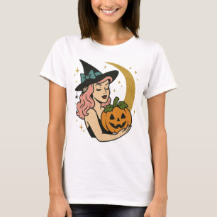 Camiseta Bruja Vintage con Calabaza Halloween