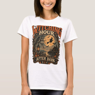 Camiseta Bruja Vintage de Halloween Luna Cabaña Embrujada