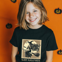Bruja Vintage en Escoba Luna Llena y Murciélagos H