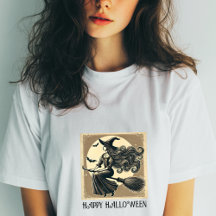 Bruja vintage en la sala Luna llena y Bats Hallowe