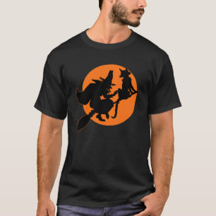 Camiseta Bruja voladora de Halloween y gato negro