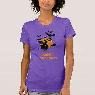 Camiseta Bruja Voladora Vintage de Halloween con Murciélago