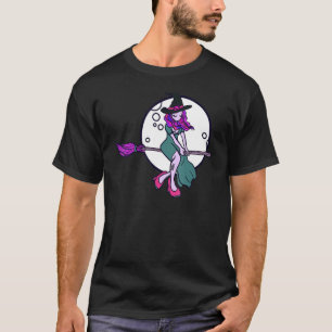 Camiseta Bruja Volando En Broom Stick Fiesta De Noche Hallo