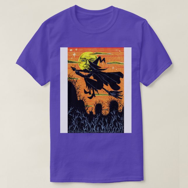 Camiseta Bruja volando sobre una granja (Diseño del anverso)