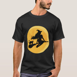 Camiseta Bruja y gato de bonito Halloween