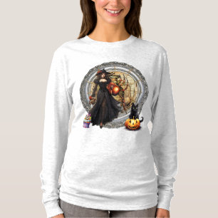 Camiseta Bruja Y Gato De Halloween