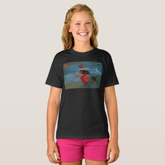 Camiseta Bruja y gato negro de Halloween (Anverso completo)