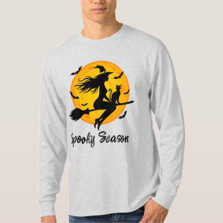 Camiseta Bruja y gato negro volando a través de la luna lle