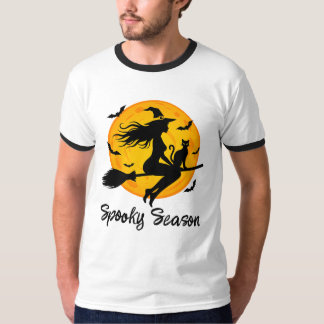 Camiseta Bruja y gato negro volando a través de la luna lle