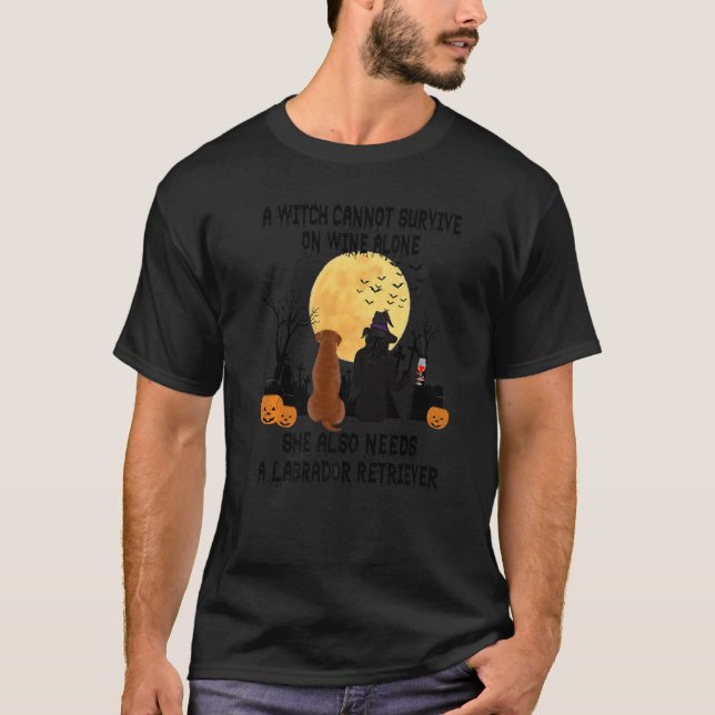 Camiseta Bruja Y Labrador Recuperador Perro Mamá Halloween (Anverso)