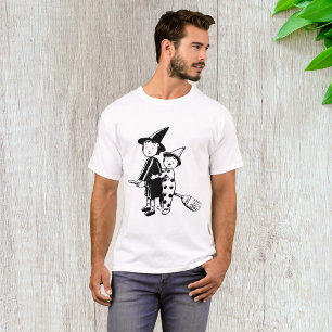 Camiseta Bruja y payaso de Halloween montando escoba