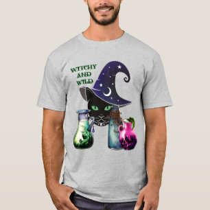Camiseta Bruja y Salvaje - Gato Negro y Pociones de Hallowe