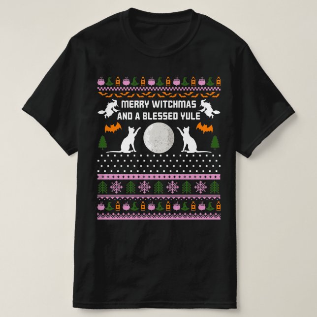 Camiseta brujas alegres y navidades yules bendecidos (Diseño del anverso)