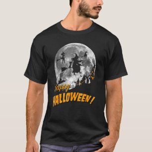 Camiseta Brujas volando a través de una luna llena Feliz Ha