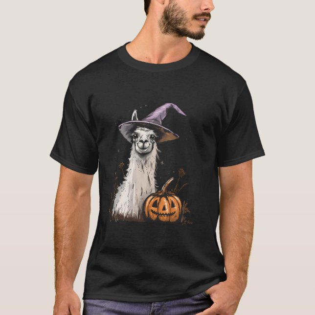 Camiseta Brujería Llama Calabaza Linterna Halloween Gorra (Anverso)