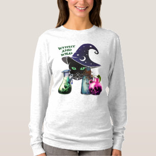 Camiseta Brujería Y Salvaje - Gato Negro De Halloween Y Poc
