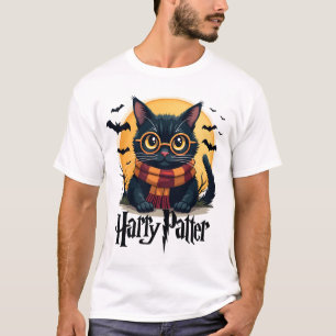 Camiseta Brujo Gato Negro Harry Pawter Halloween Película D