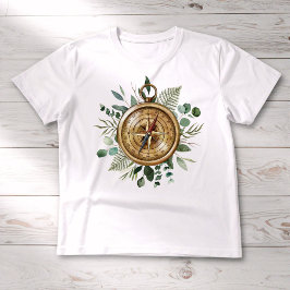 Camiseta Brújula de Follaje de Hojas Verdes Tropicales Acua