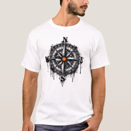 Camiseta Brújula náutica negra desgastada 