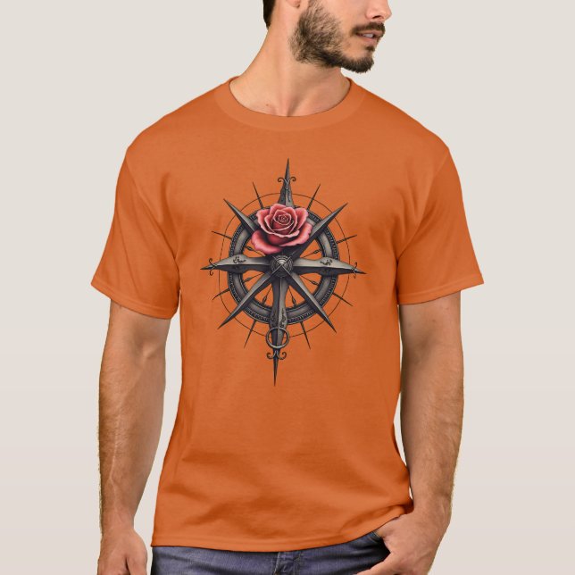 Camiseta Brújula Rosa de mística - Símbolo de tatuaje (Anverso)