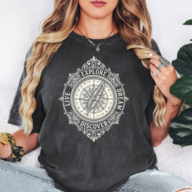 Camiseta Brújula Vintage Pluma Vive Explora Sueña (Subido por el creador)