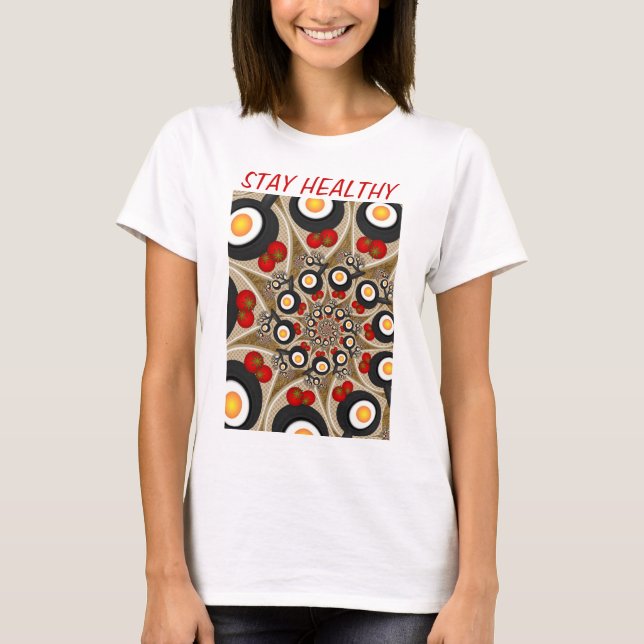Camiseta Brunch Fractal Art Comida divertida, Tomates, Huev (Anverso)