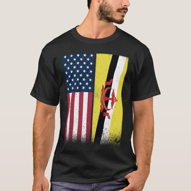 Camiseta Brunei  Bruneian American Flags Proud USA Brunei (Anverso)