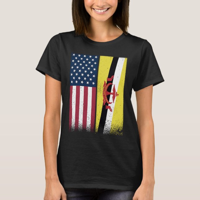 Camiseta Brunei  Bruneian American Flags Proud USA Brunei (Anverso)