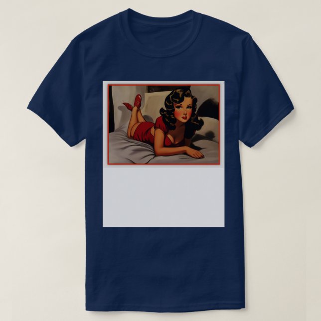 Camiseta Brunette Pinup Chica en rojo (Diseño del anverso)