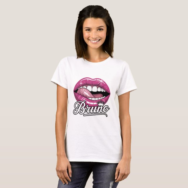Camiseta Bruno Pink Glitter Lips - Sassy Pop Art S (Anverso completo)