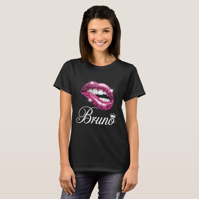 Camiseta Bruno Pink Glitter Lips - Sassy Pop Art S (Anverso completo)