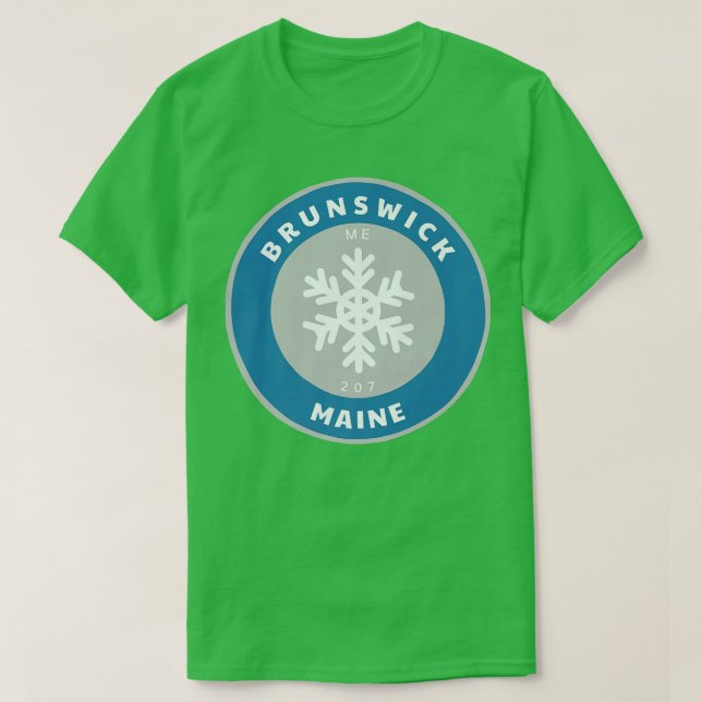 Camiseta Brunswick Maine ME Winter Snow Snowflake Badge Sou (Diseño del anverso)