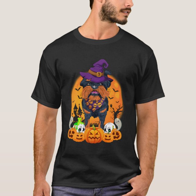 Camiseta Bruxelles Griffon Dog Y Moon Halloween (Anverso)