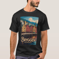 Bryggen Noruega Ilustración Arte de Viaje Bergen