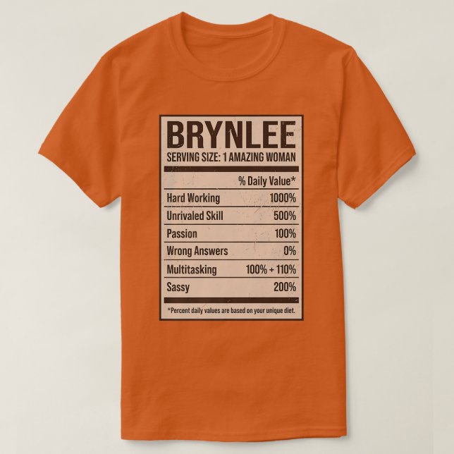 Camiseta Brynlee Nutrition Facts Name Nickname Alias Title (Diseño del anverso)