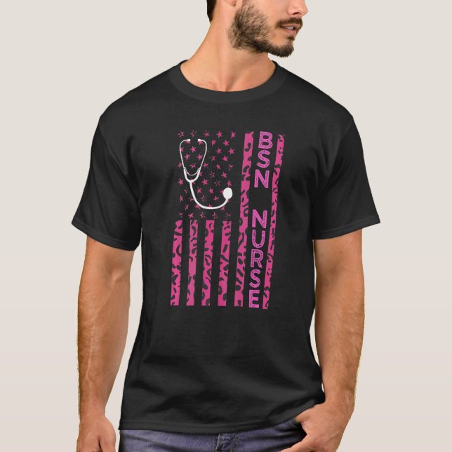 Camiseta BSN Enfermera Leopardo Imprimir Bandera Rosa de Es (Anverso)